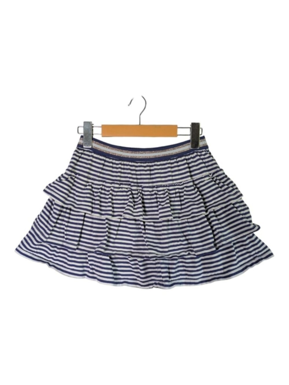 Mini Boden Striped Tiered Skirt Size 11-12 Years Navy/White/Gold Elastic Waist